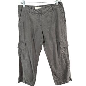 Eileen Fisher Capri Cargo Pants Womens 4 Dark Gray Organic Linen Casual Utility‎